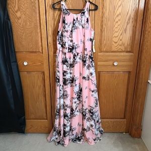 SL Fashions Floral Halter Bow Pink Formal Dress